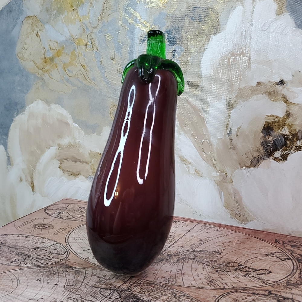 Glass Eggplant Figurine Blown Glass Fruit Sculpture Bowl Filler Paperweight
